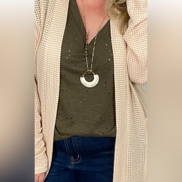 Semi Circle Pendant Necklace with Faux Leather - Picture 2 of 5